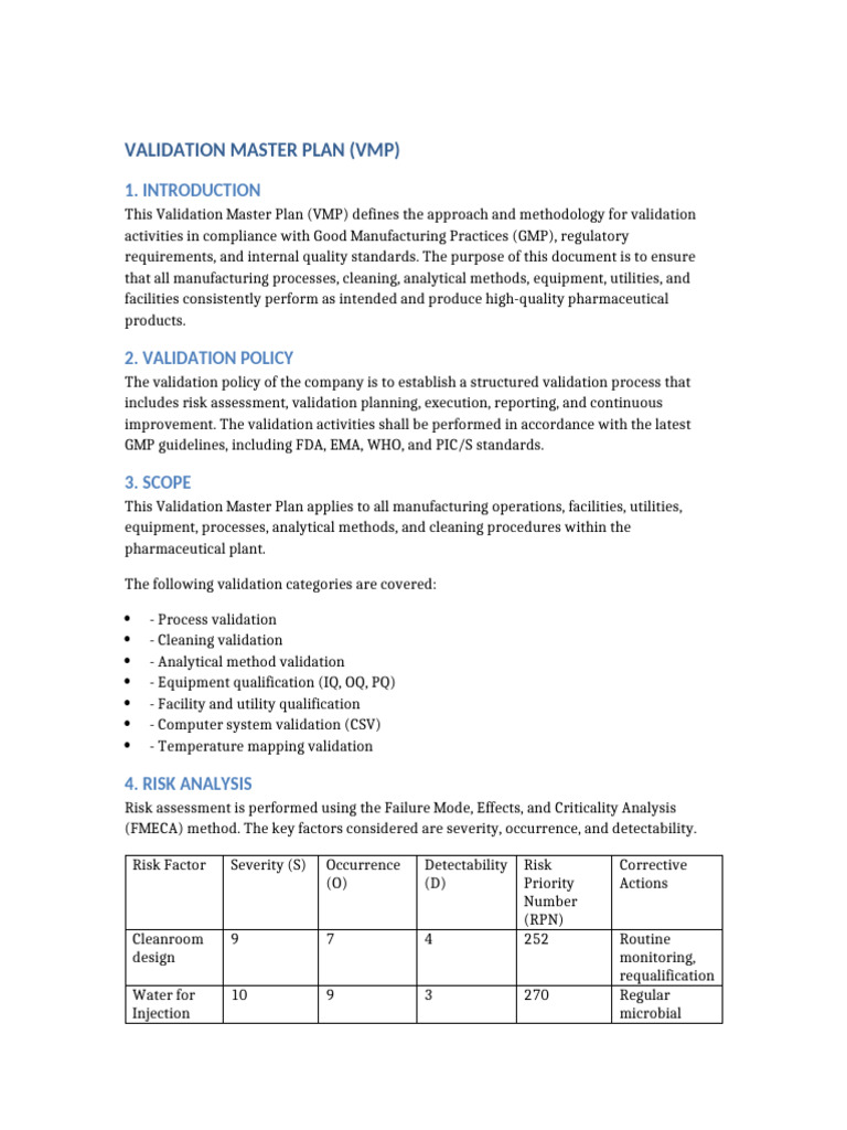 Validation Master Plan Overview | PDF | Verification And Validation ...
