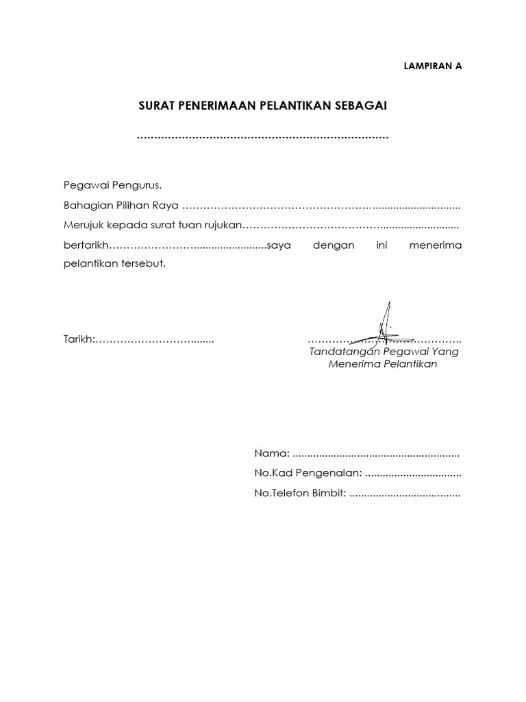 Surat Pelantikan Pegawai Pilihan Raya | PDF