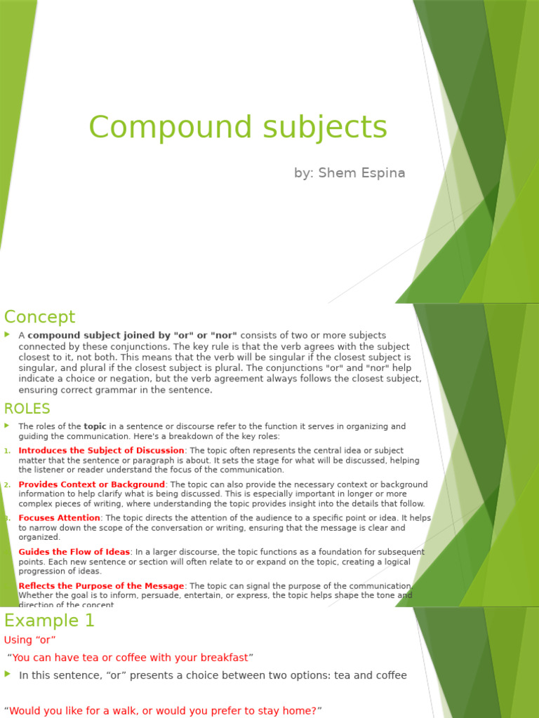 Presentation G10 English Compound Subjects | PDF | Communication ...