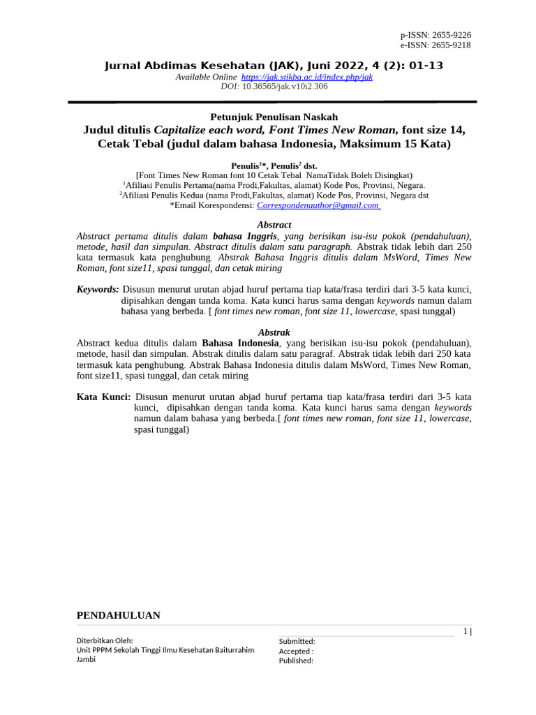Petunjuk Penulisan Jurnal Kesehatan | PDF