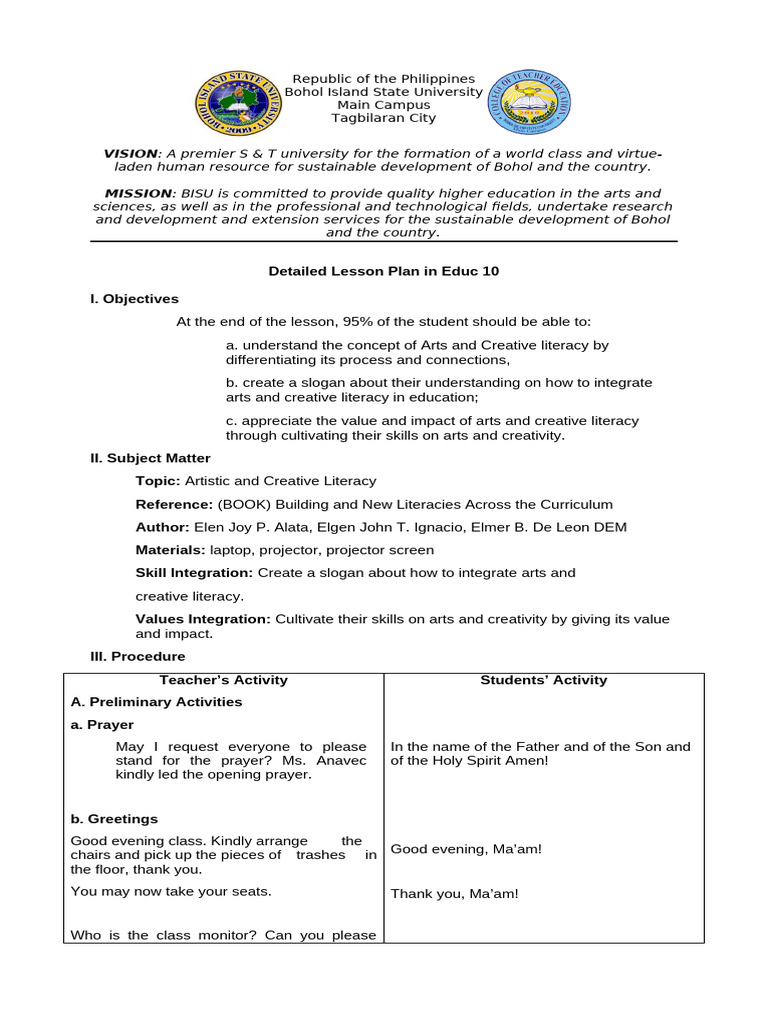 Lesson Plan 1 Luayon | PDF | Creativity | Idea