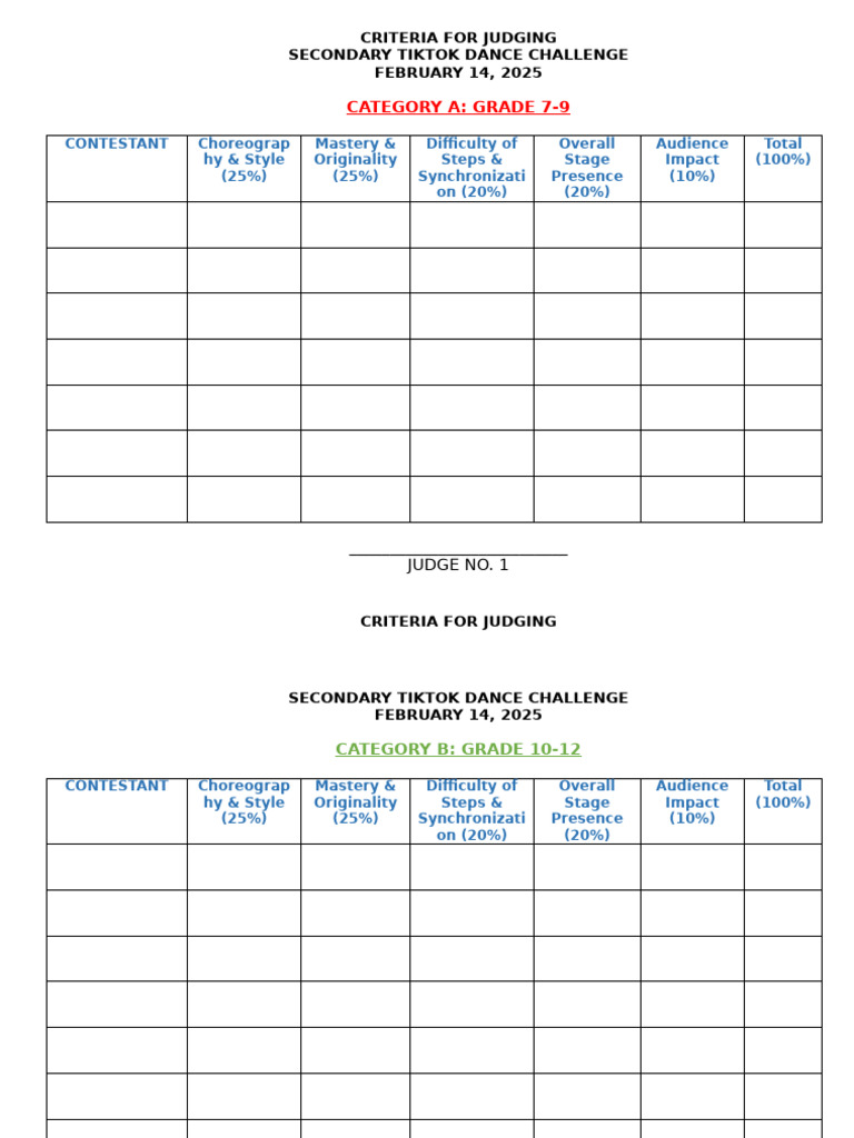 TikTok Dance Challenge Judging Criteria | PDF