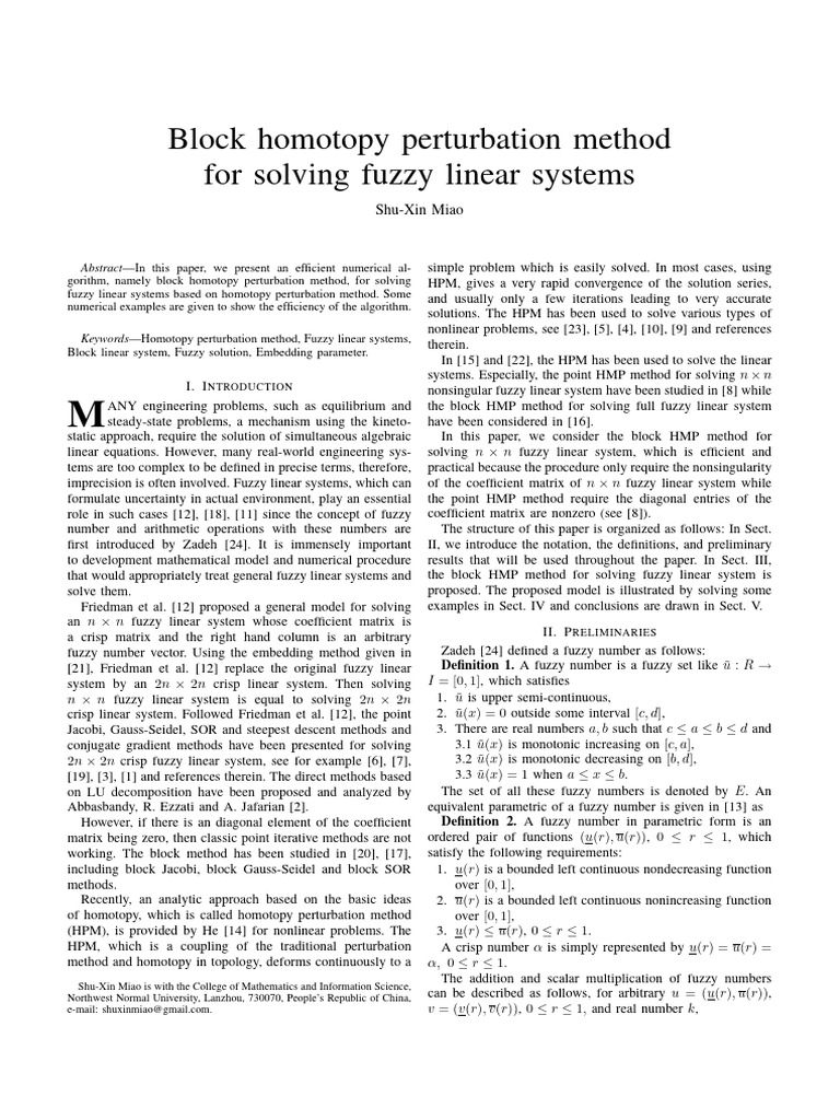 Block Homotopy Method for Fuzzy Systems | PDF | System Of Linear ...