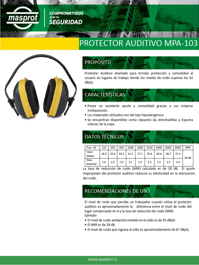 Protector Auditivo MPA-103: Seguridad y Comodidad | PDF | ruido ...