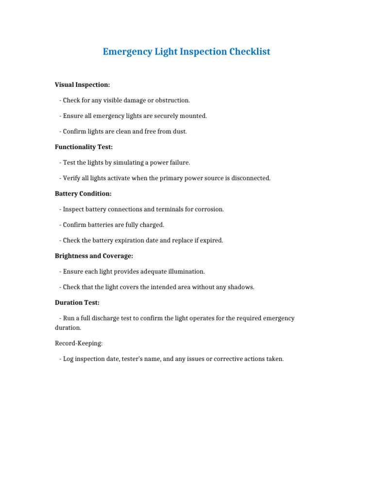 Emergency Light and Smoke Detector Inspection Checklists | PDF