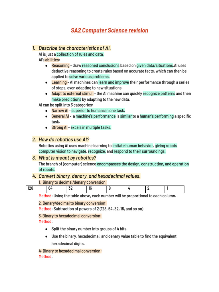 SA2 Computer Science Revision | PDF | Byte | Artificial Intelligence