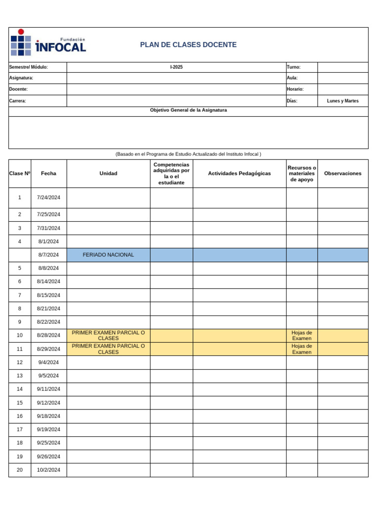 Plan de Clases y Evaluaciones 2025 | PDF