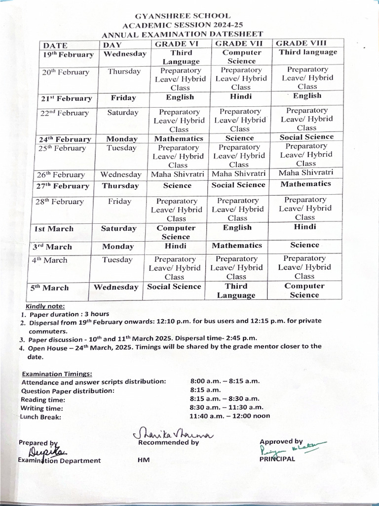 Annual Examination Datesheet | PDF