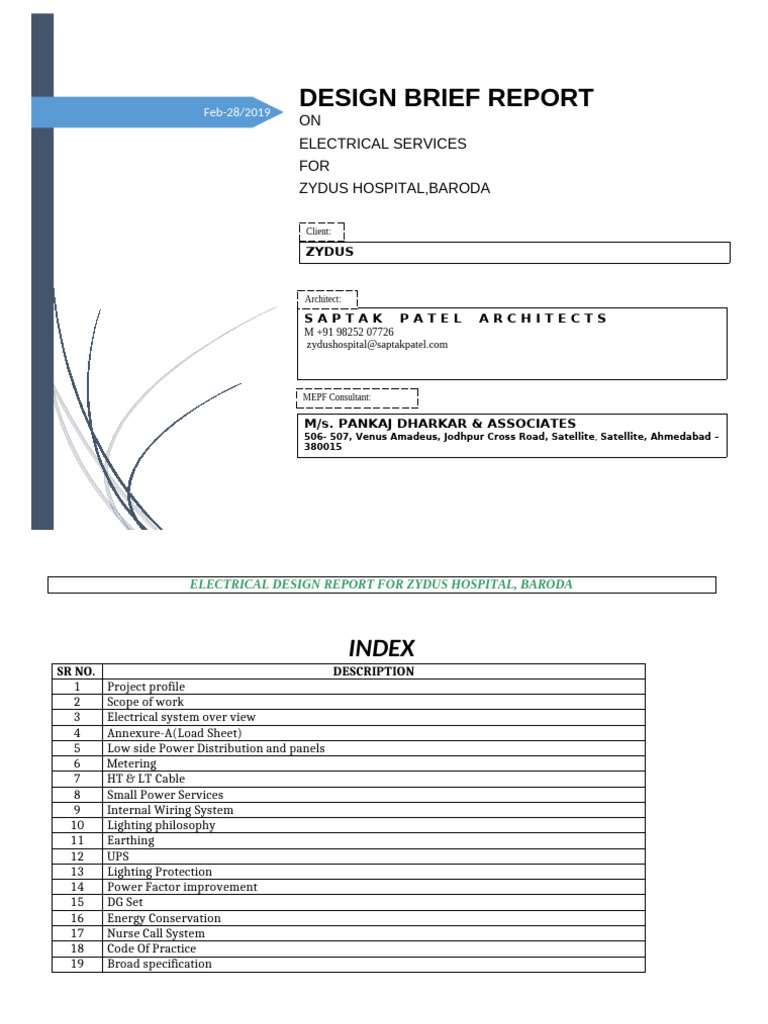 Electrical Design Report for Zydus Hospital | PDF | Electric Power ...