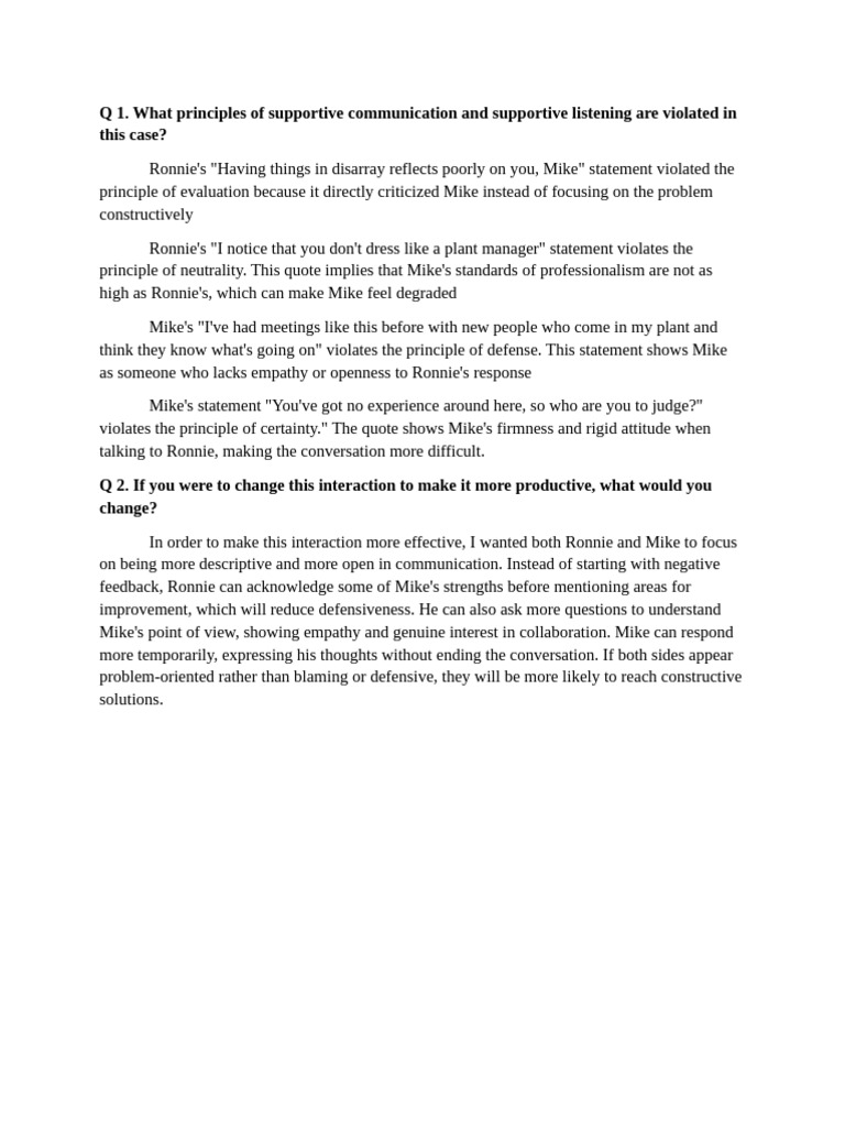 Supportive Communication Principles Violated | PDF