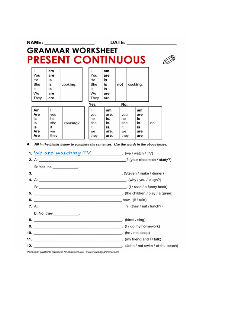 Present Continuous Exercises for 6th Grade | PDF