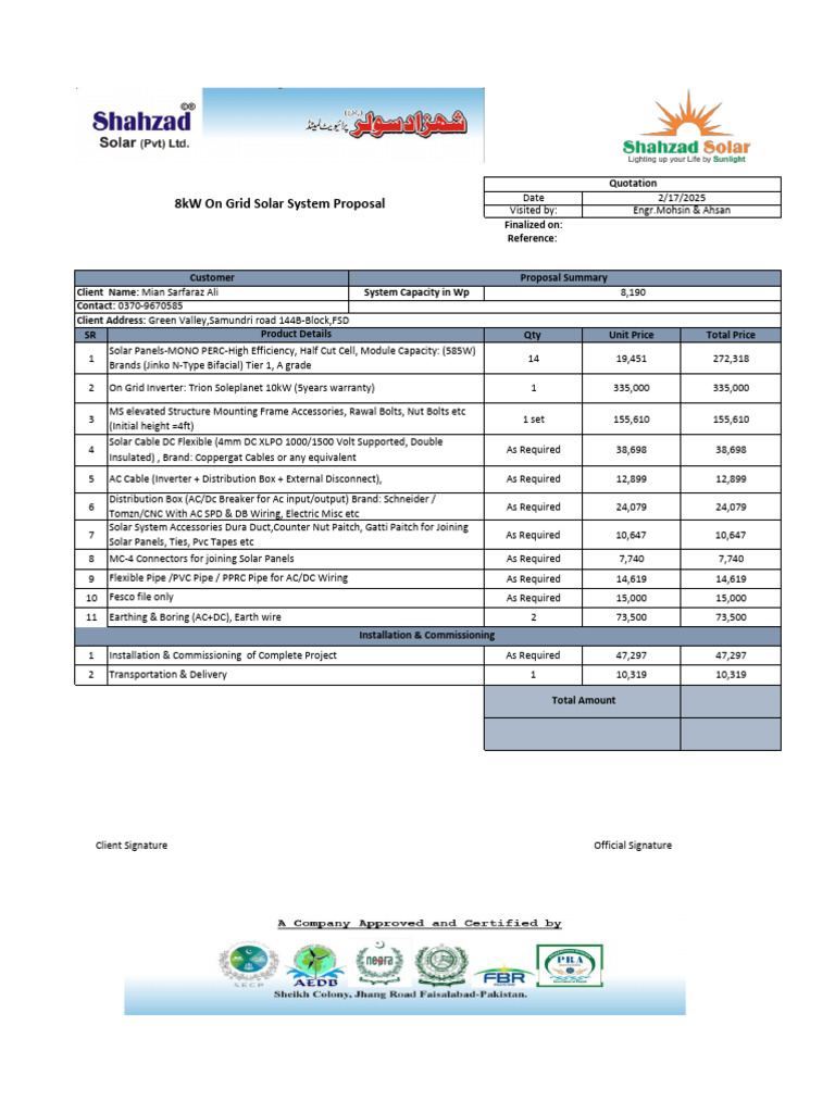 8kW On-Grid Solar System Quotation | PDF | Photovoltaic System ...