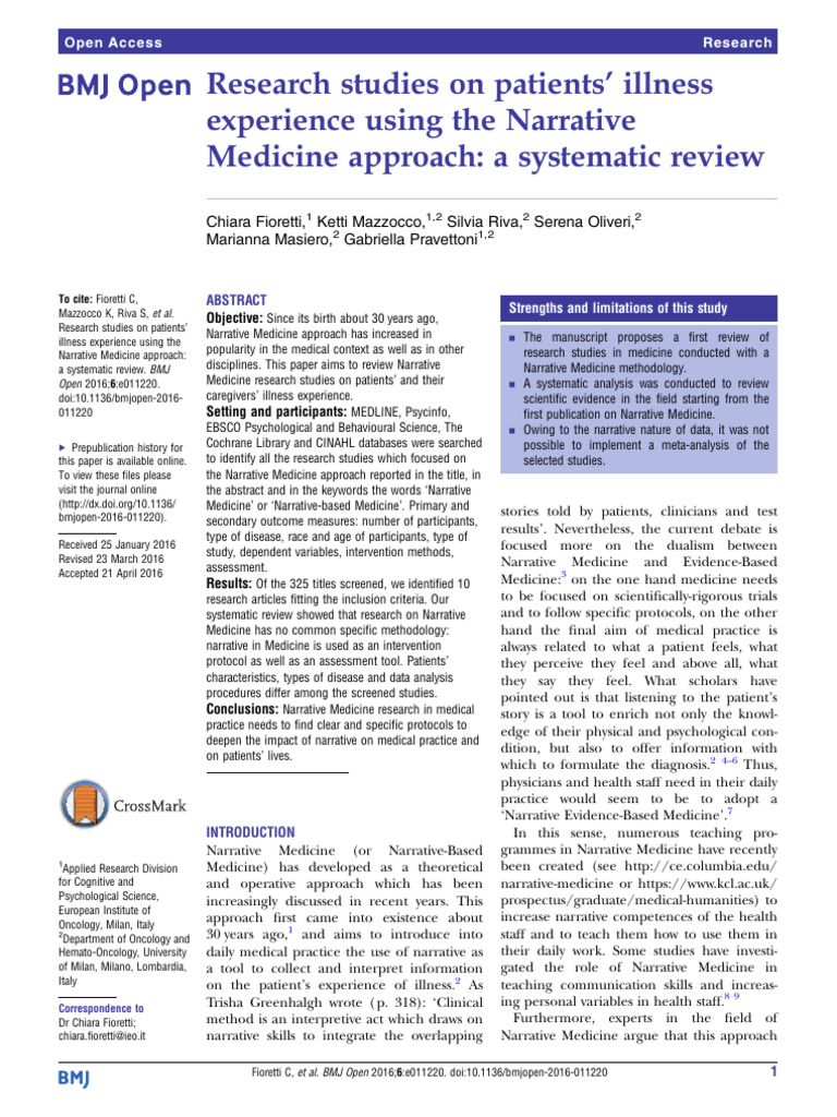 Research studies on patients illness experience using the narrative ...