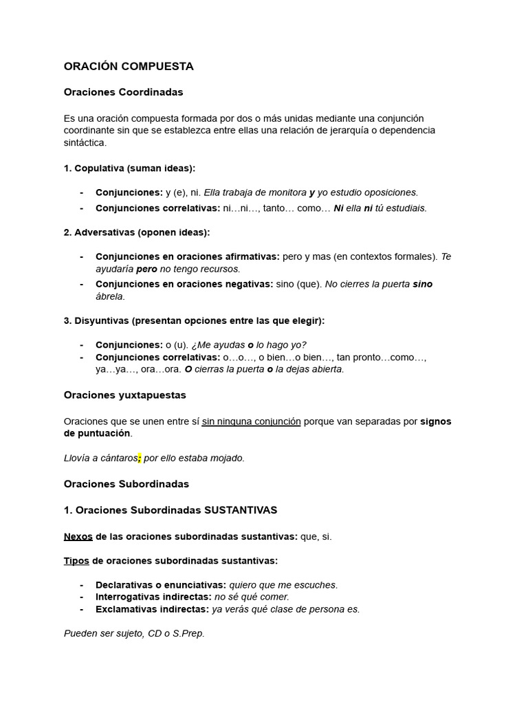 Tipos de Oraciones Compuestas | PDF | Oración (Lingüística) | Lingüística
