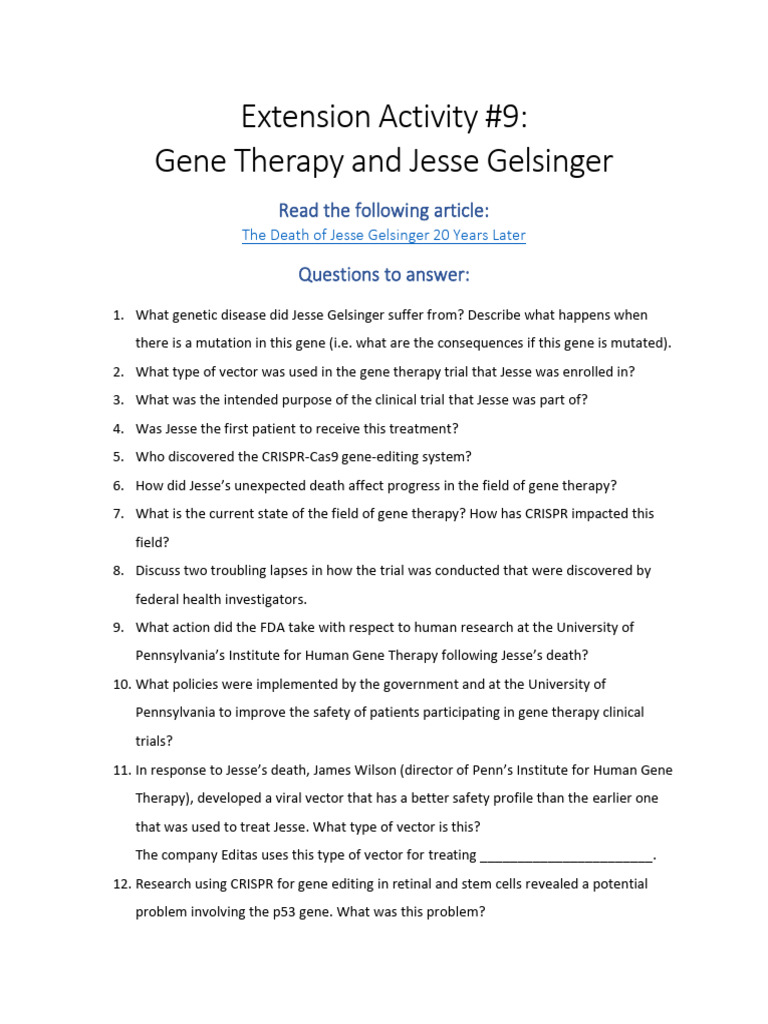 Jesse Gelsinger and Gene Therapy Risks | PDF