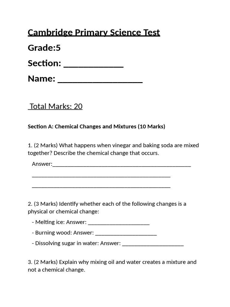 Cambridge Primary Science Test Guide | PDF