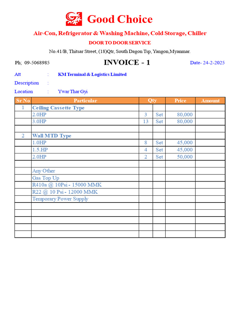 Air Conditioning Invoice and Services | PDF