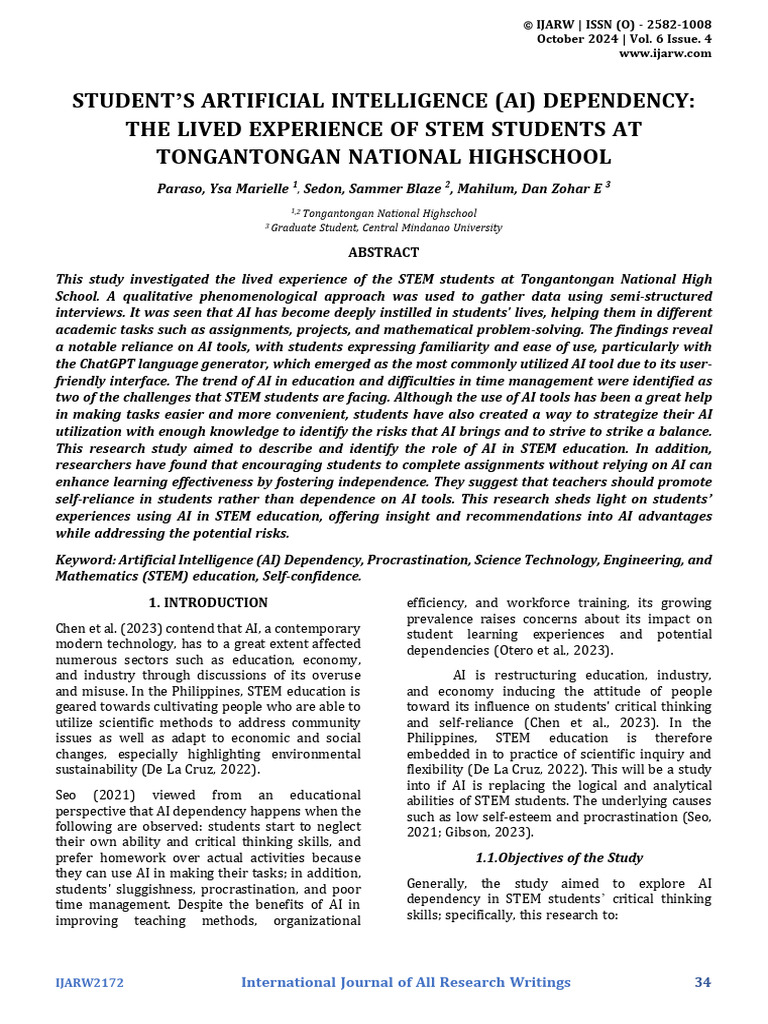 AI Dependency in STEM Students' Lives | PDF | Artificial Intelligence ...
