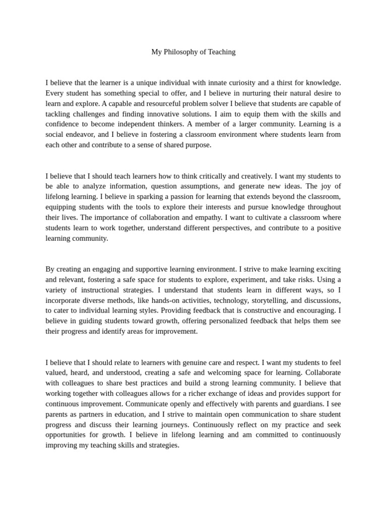 My Philosophy of Teaching | PDF | Learning | Philosophy Of Education