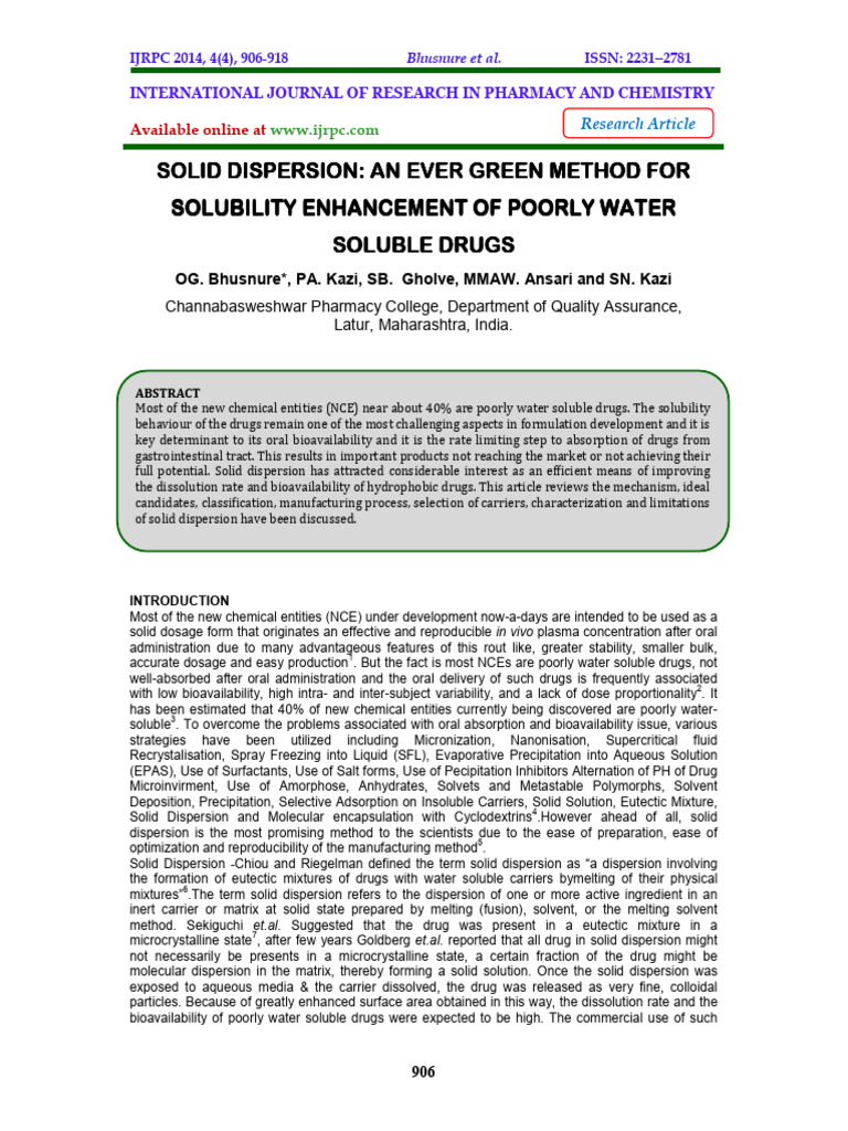 Solid Dispersions C | PDF | Differential Scanning Calorimetry | Solubility