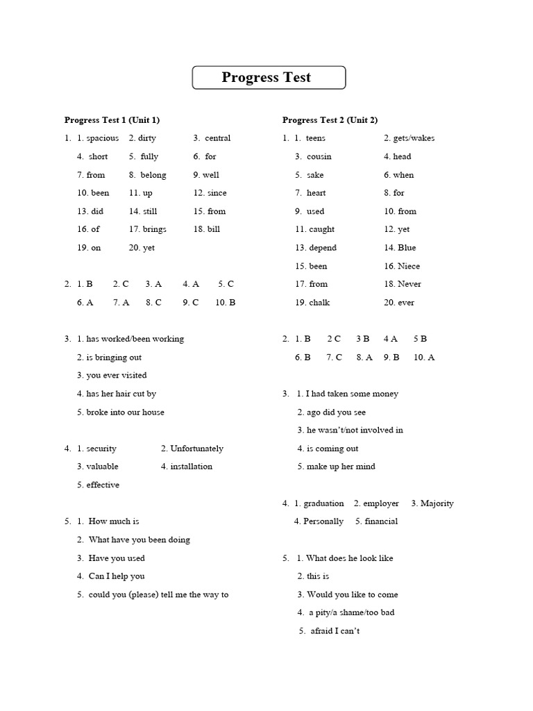 Upbeat 6 Progress Test Answers | PDF