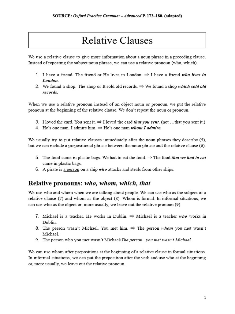 Understanding Relative Clauses in English | PDF | Clause | Verb