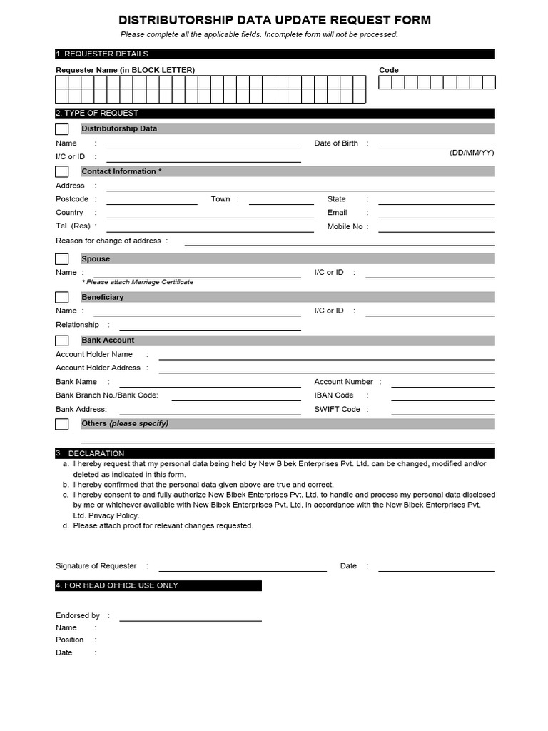 Distributorship Data Update Request Form NEPAL | PDF