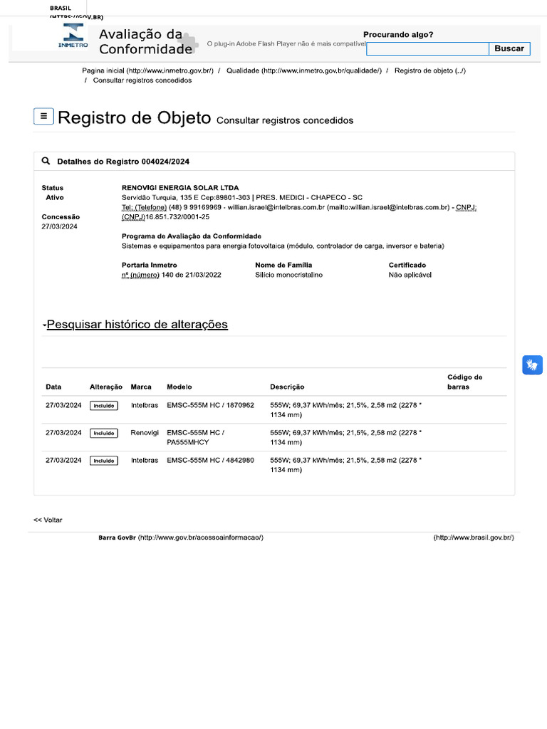 Registro Inmetro Módulo | PDF