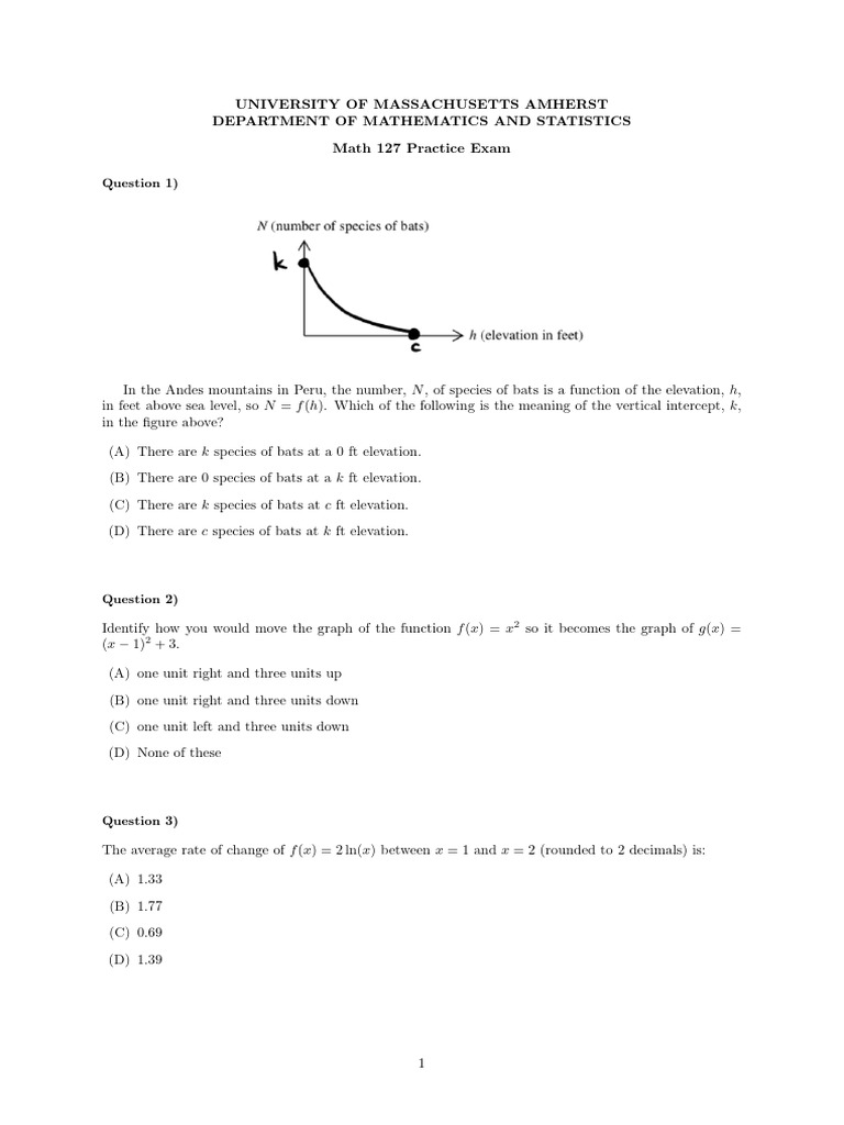 Math 127 Practice Exam Overview | PDF | Mathematics | Mathematical ...
