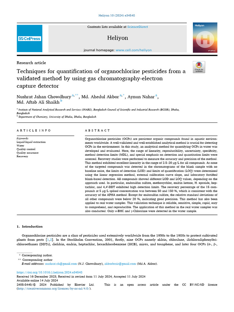 Techniques For Quantification of Organochlorine Pesticides From A ...