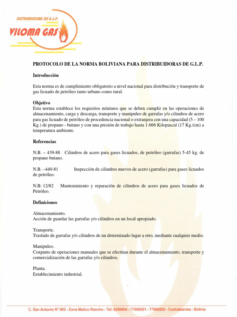 Protocolo de Distribución de G.L.P. en Bolivia | PDF