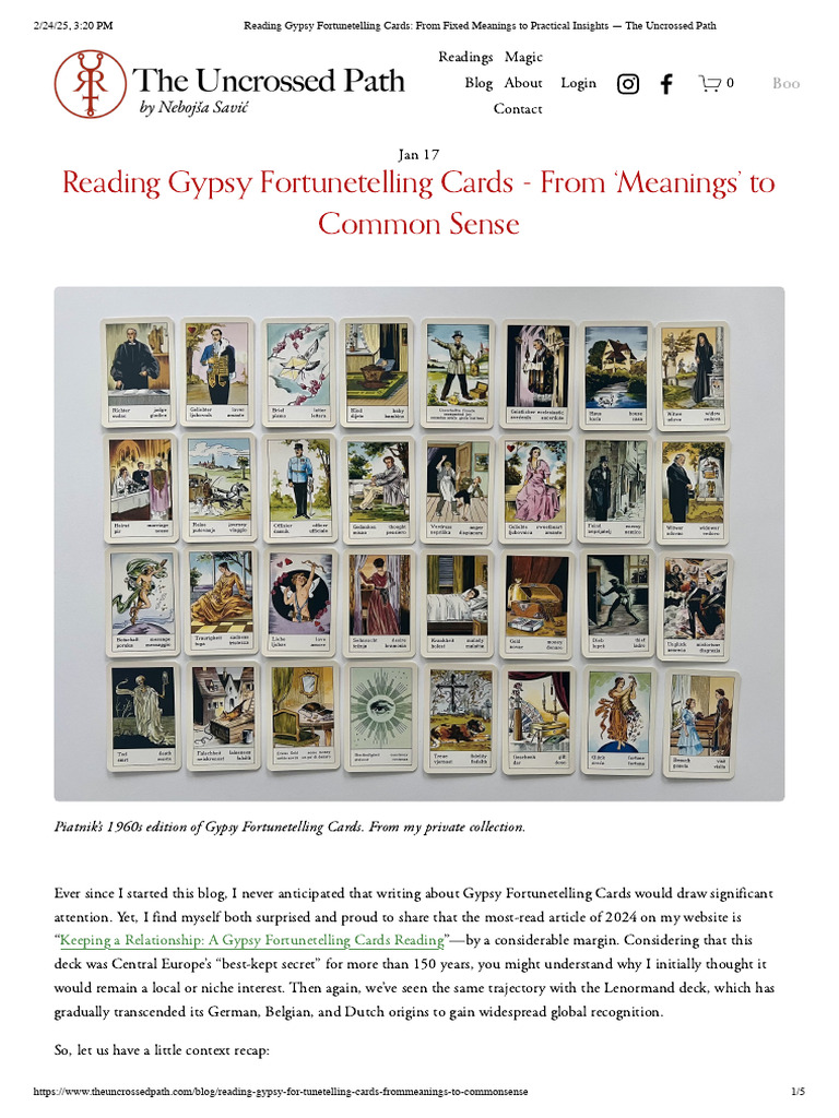 Reading Gypsy Fortunetelling Cards - From Fixed Meanings To Practical  Insights - The Uncrossed Path | PDF, image size:768x1024