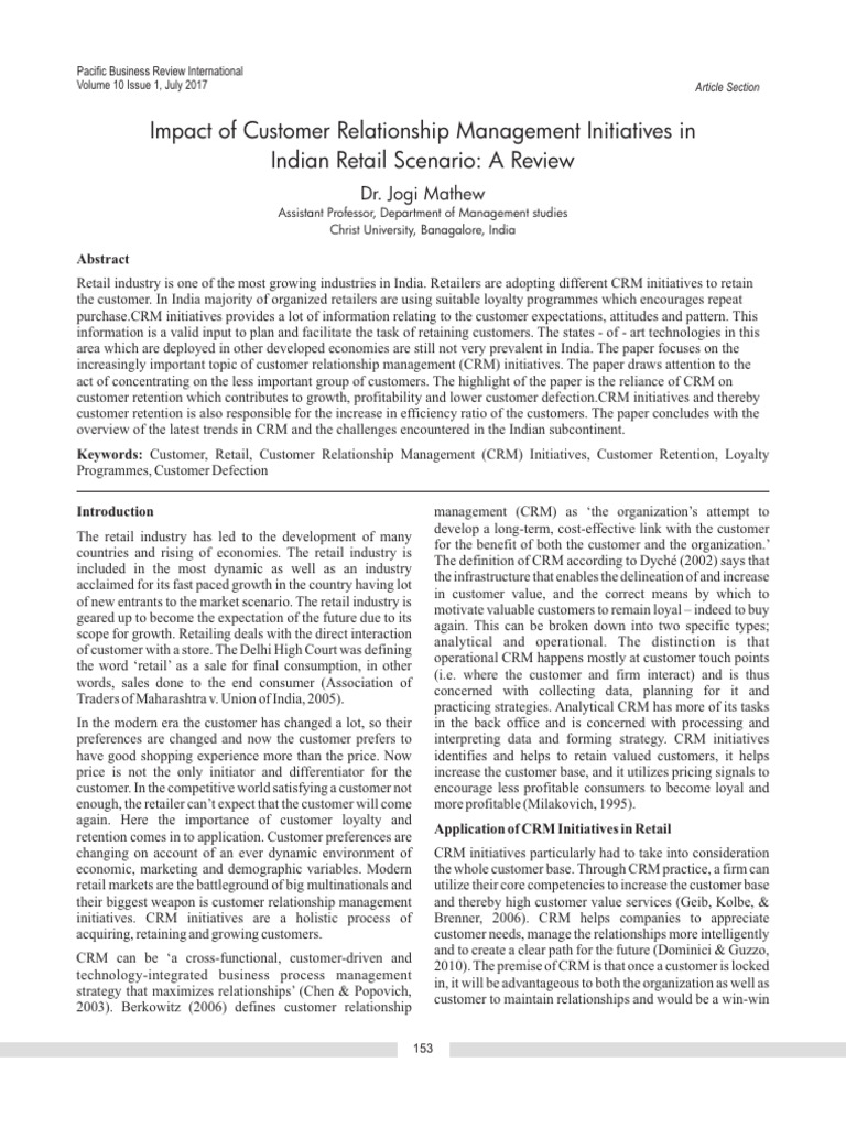 Impact of CRM in Retail Market Mumbai | PDF | Customer Relationship ...