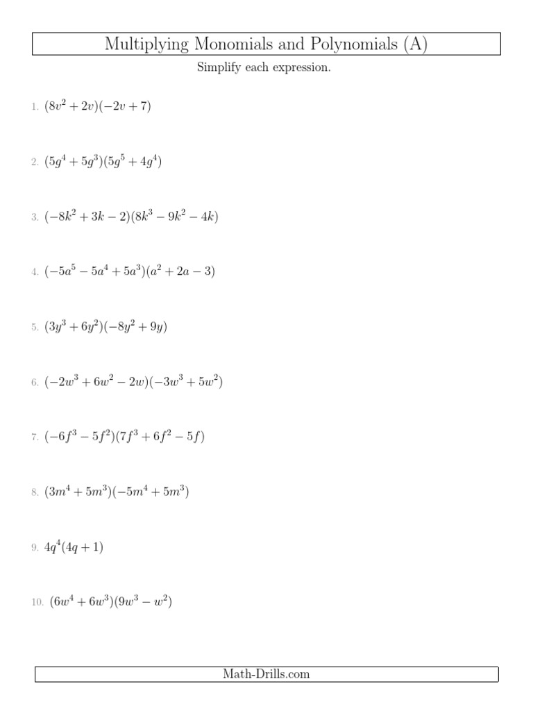 Multiplying Monomials and Polynomials Guide | PDF