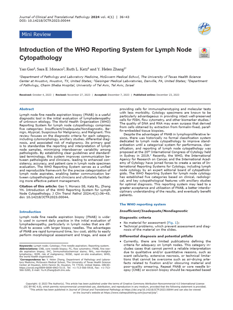 WHO Lymph Node Cytopathology System | PDF | Cytopathology | Lymphoma
