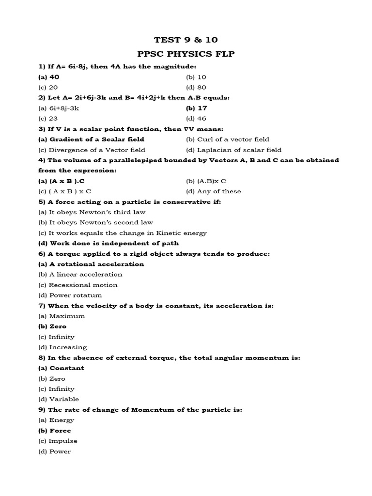 Test 9 & 10 (Teacher Copy) | PDF | Torque | Motion (Physics)