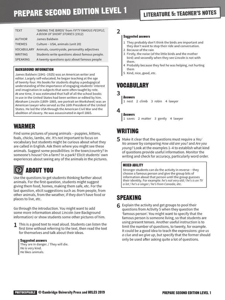 PREPARE 1 Literature 5 Teacher's Notes | PDF | Human Communication