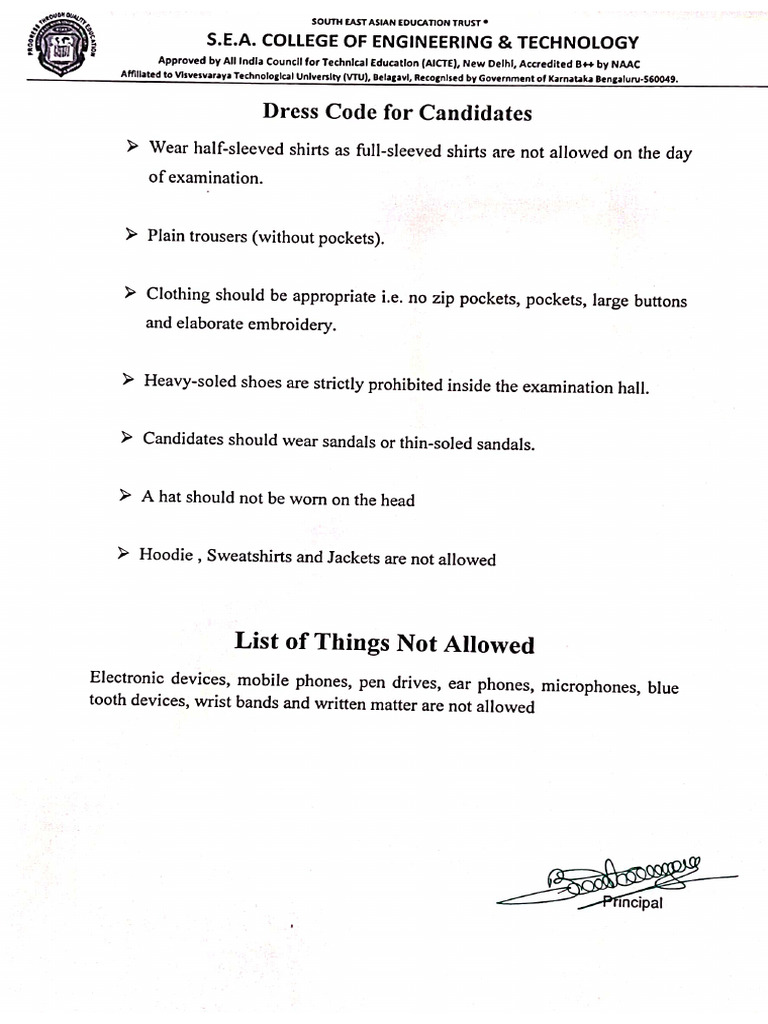 Dress Code For Candidates To Attend Exams | PDF