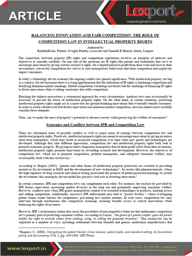 Article I Balancing Innovation and Fair Competition The Role of ...