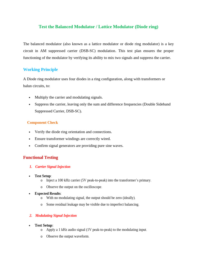 Testing Diode Ring Modulator Functionality | PDF