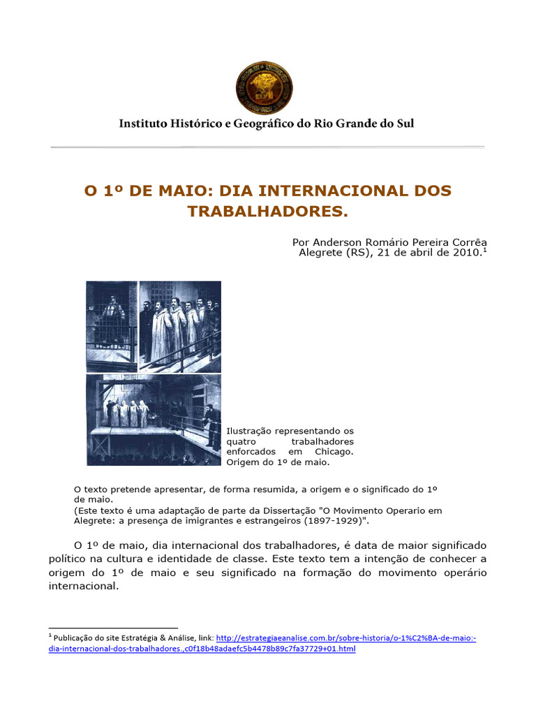 Origem e Significado do 1º de Maio | PDF