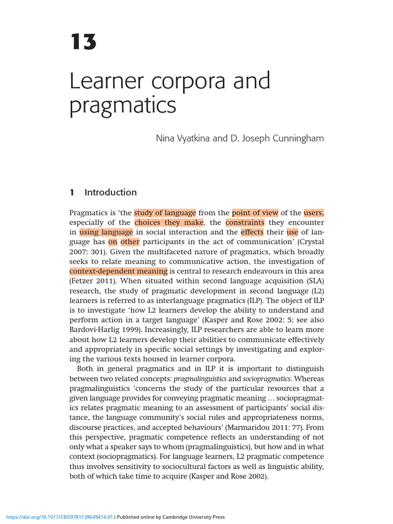 Learner Corpora in Pragmatics Research | PDF | Second Language ...