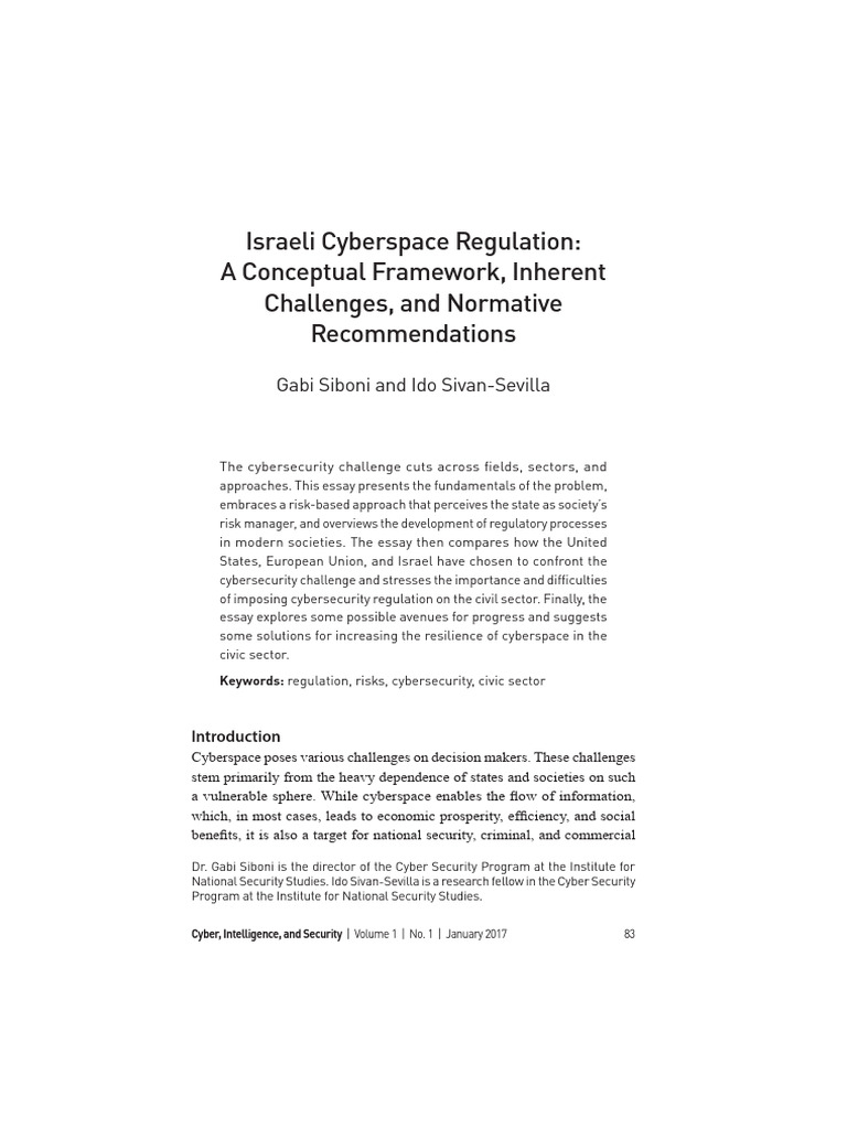 Israeli Cyberspace Regulation A Conceptual Framework | PDF | Securities ...
