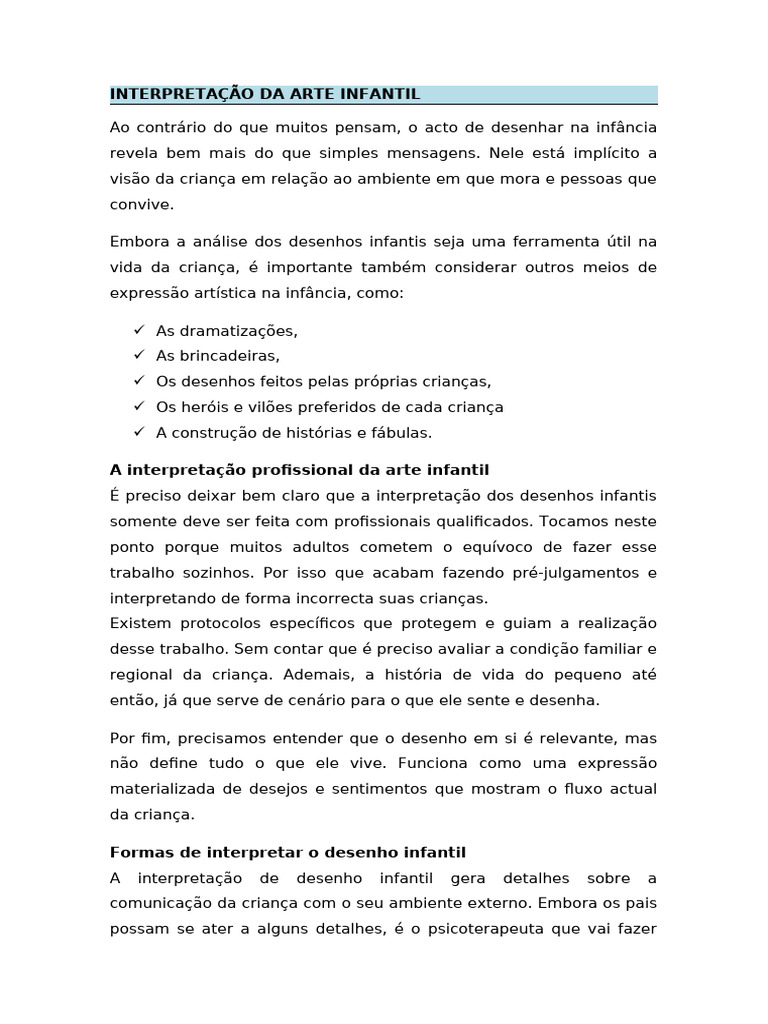 Interpretação da Arte Infantil: Guia Prático | PDF | Desenho