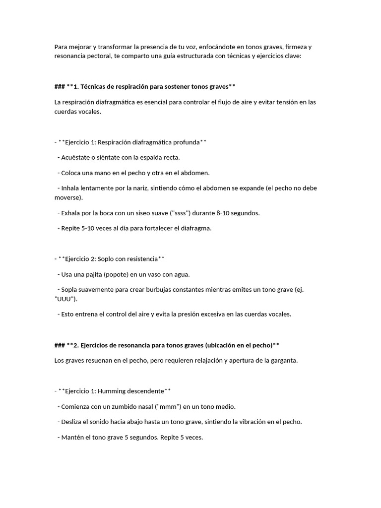 Ejercicios para Tonos Graves en Voz | PDF | Respiración