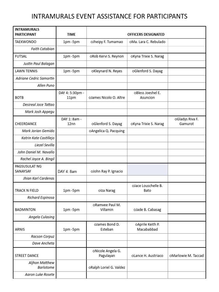 Intramurals Event Schedule and Assistance | PDF