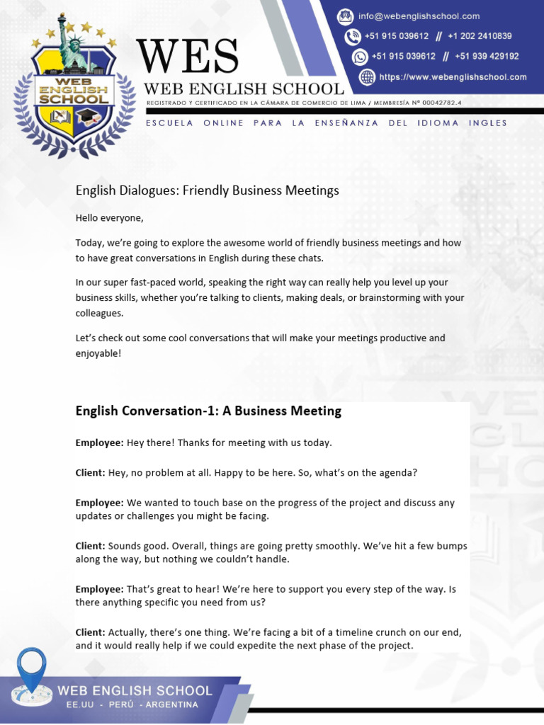 Friendly Business Meeting Dialogues | PDF