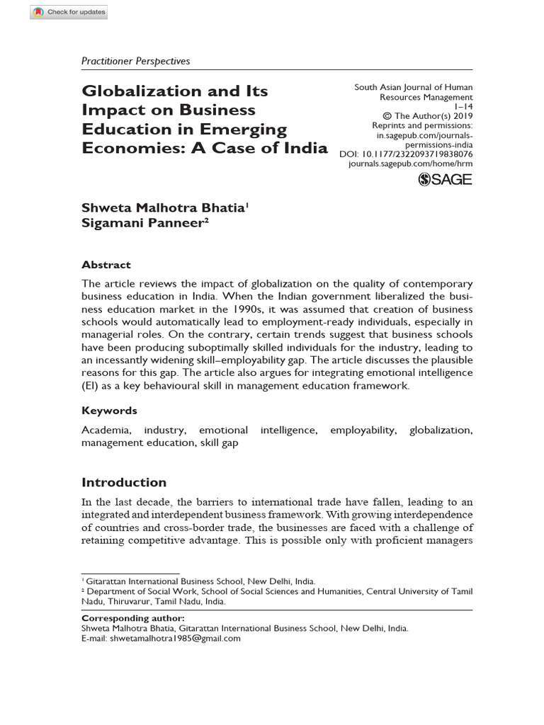 Globalization and Its Impact On Business Education in Emerging ...