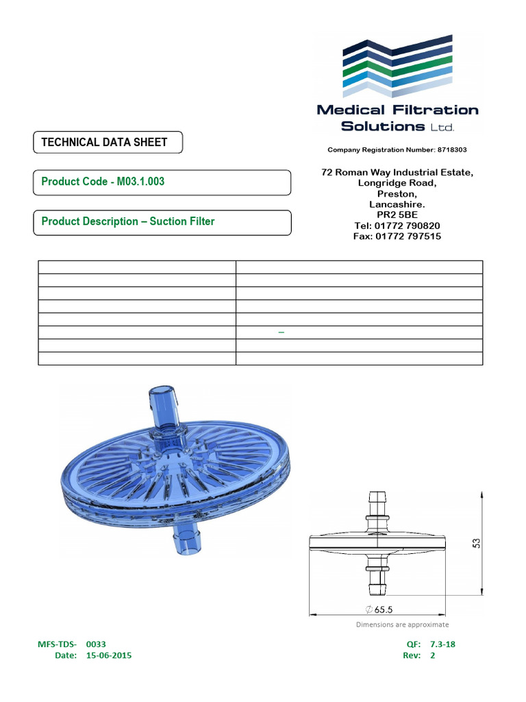 Suction Filter Technical Data Sheet | PDF