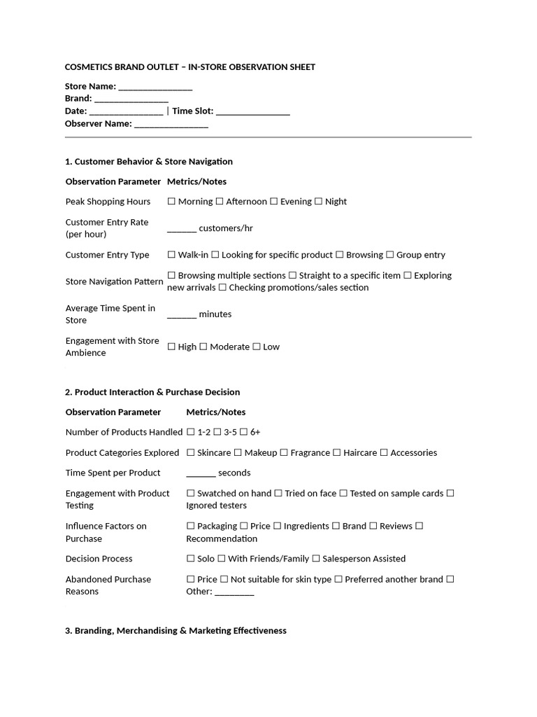 Sheez Cosmetics Store Observation Insights | PDF | Cosmetics | Brand